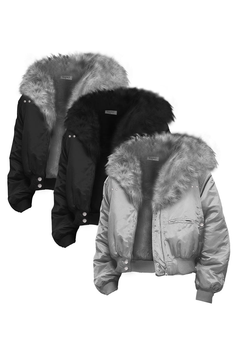 Manteau Air Force luxe vison gravé montagne, protection grand froid.