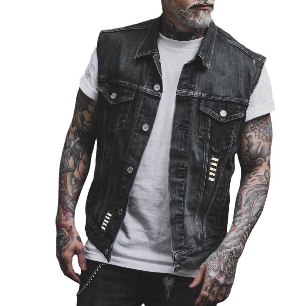 Gilet en jean imprimé aigle homme – streetwear noir du S au 6XL