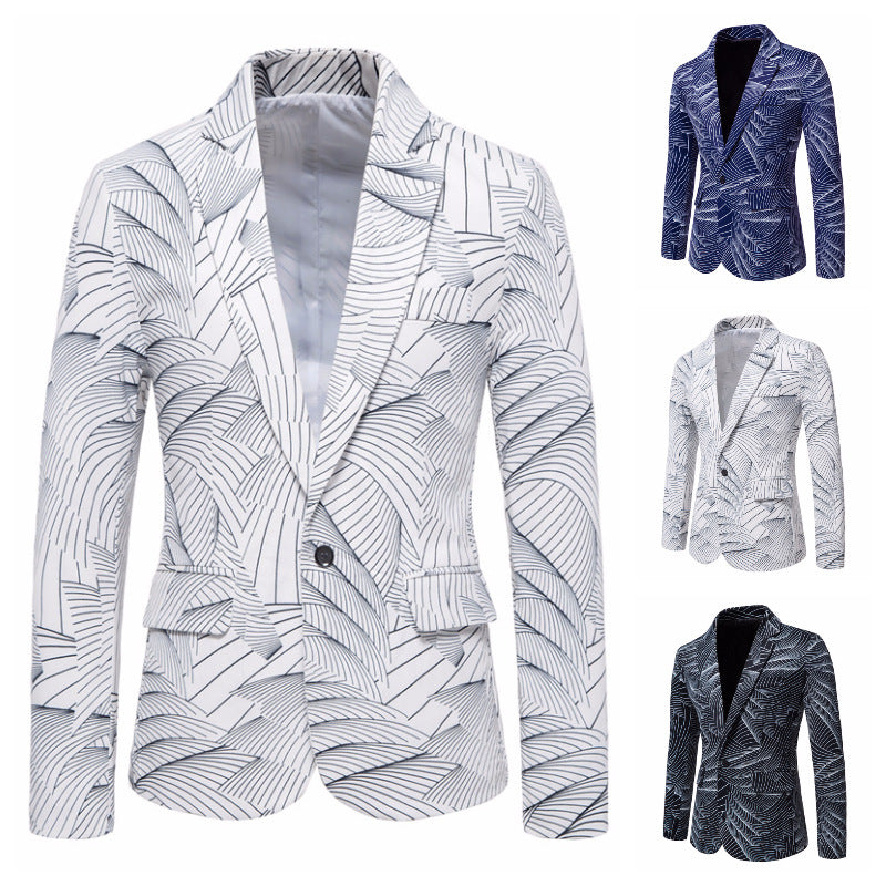 Veste costume un bouton imprimé rayures homme – noir/blanc/bleu marine
