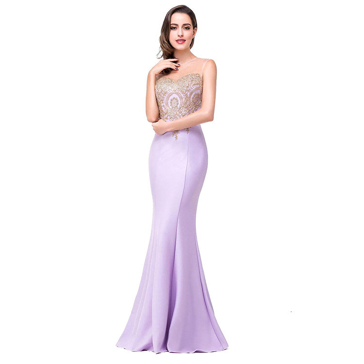 Robe longue sirène ajourée à col rond – style élégant, taille haute