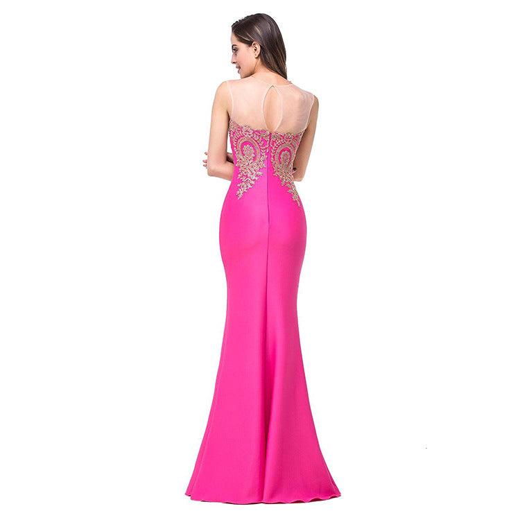 Robe longue sirène ajourée à col rond – style élégant, taille haute