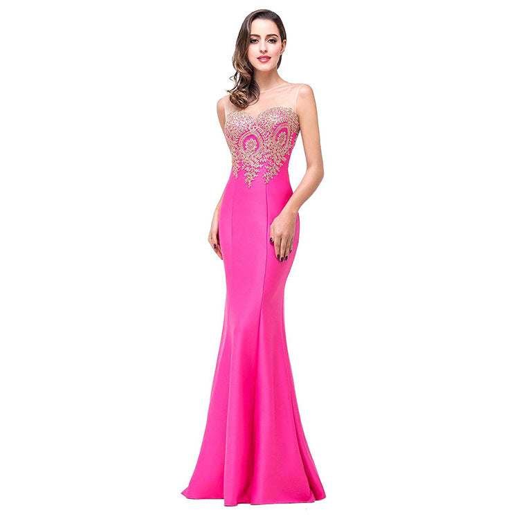 Robe longue sirène ajourée à col rond – style élégant, taille haute