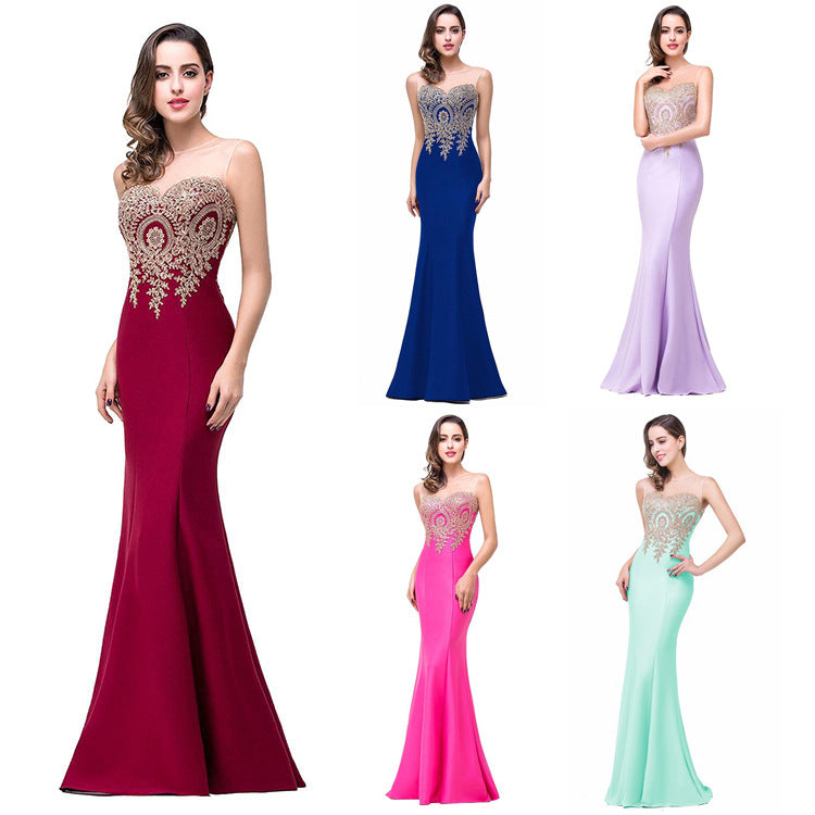 Robe longue sirène ajourée à col rond – style élégant, taille haute