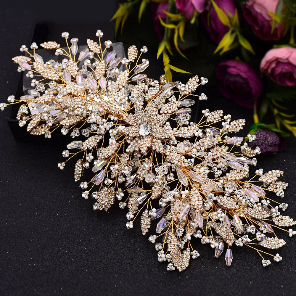 SERRE-TÊTE MARIÉE FAIT MAIN FEUILLES STRASS – ACCESSOIRE MARIAGE ÉLÉGANT