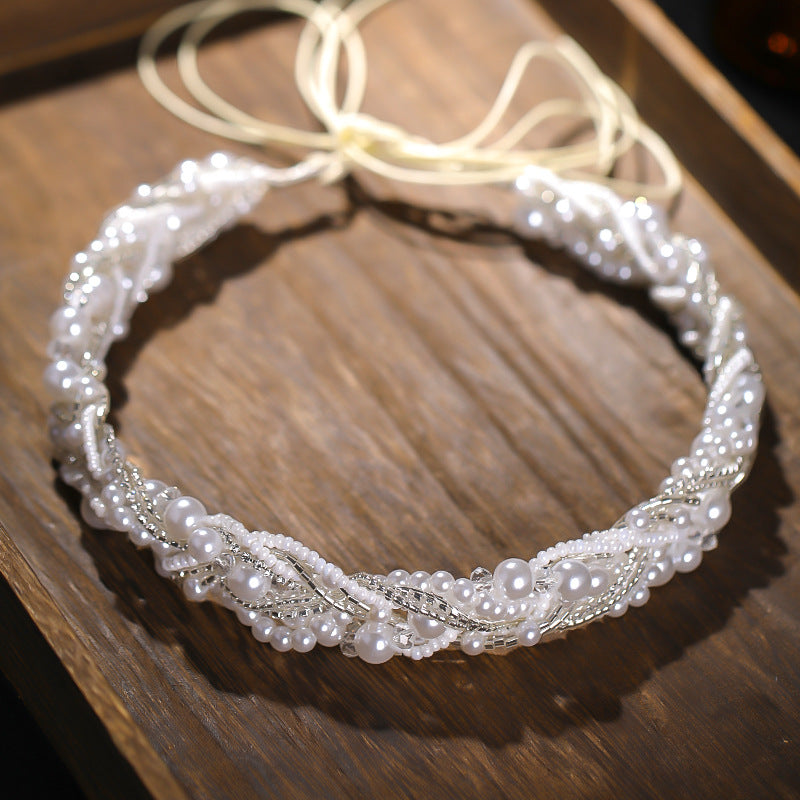 ACCESSOIRE TÊTE MARIÉE – HEADBAND FAIT MAIN COURONNE PERLES STRASS BLANC