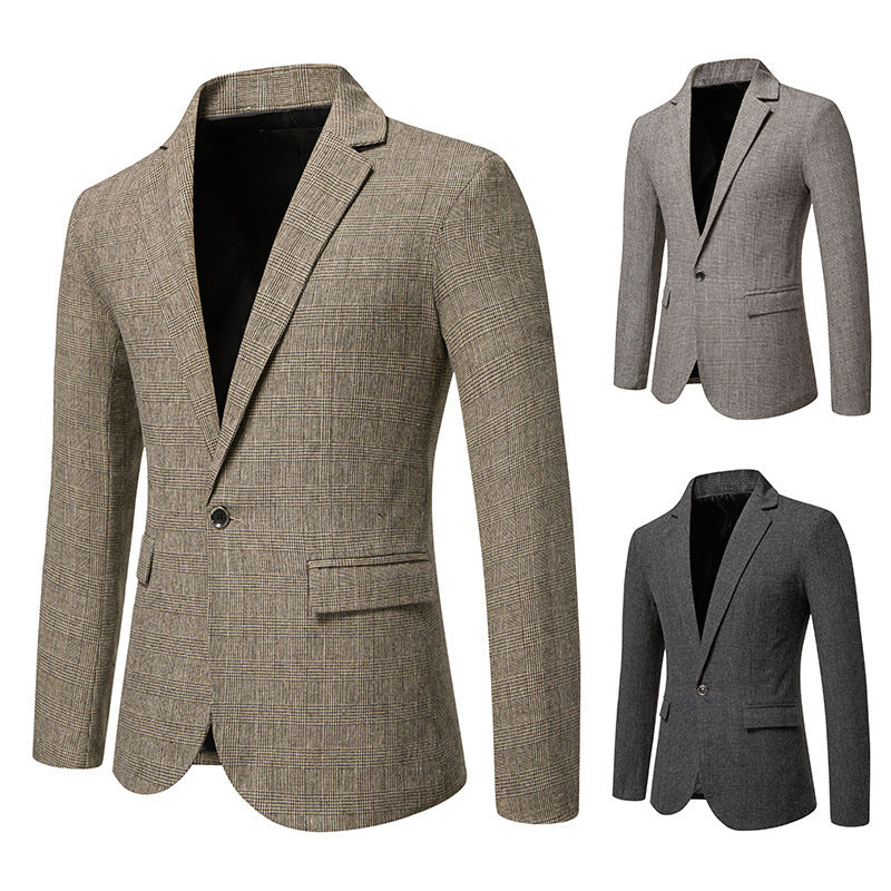 Veste de costume homme en tweed kaki – coupe ample, style casual chic