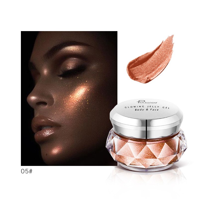 Illuminateur gelée visage & corps – Fard à paupières effet sirène – Glow pailleté – Illuminateur liquide doré & bronzer