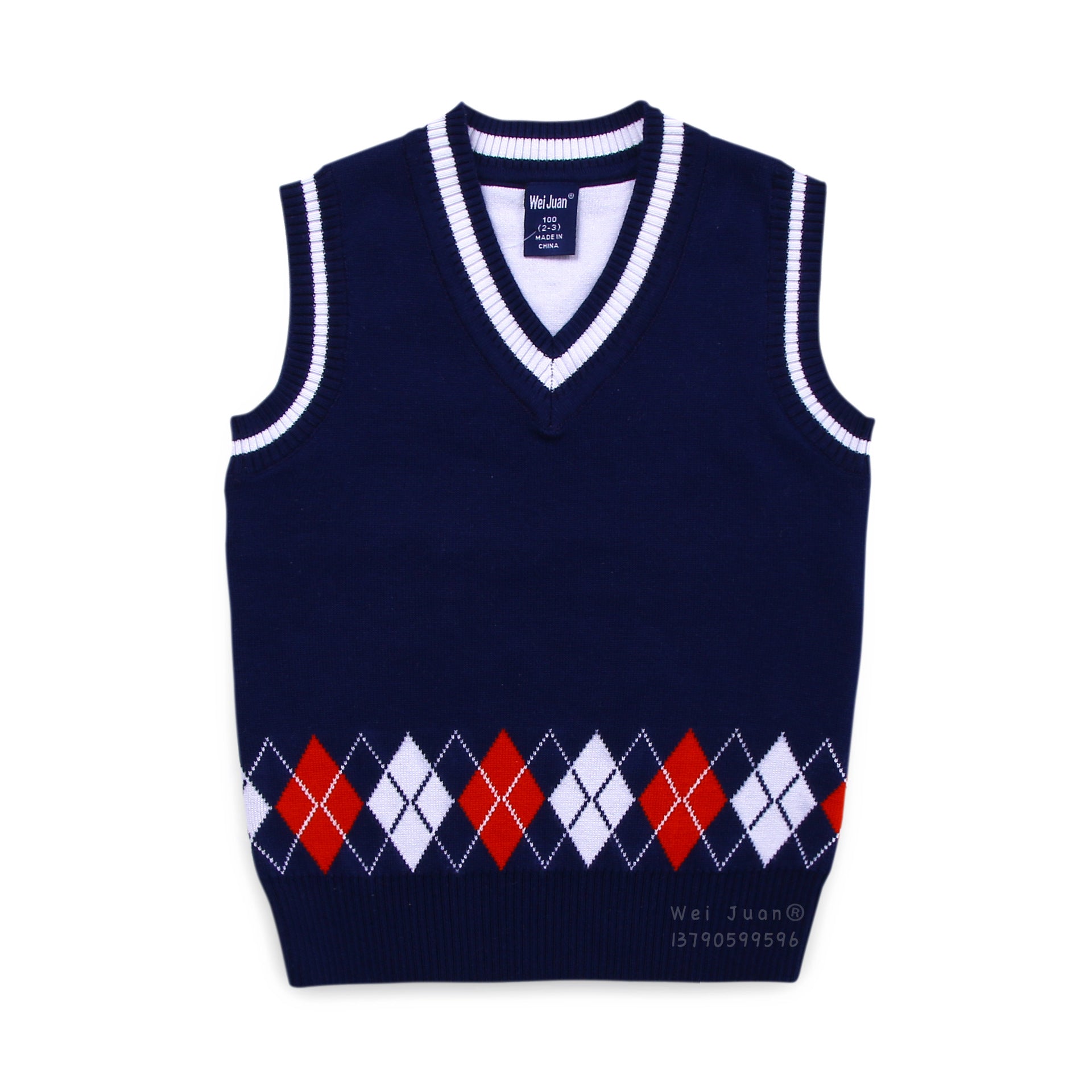 Gilet uniforme scolaire coton 100% losanges carreaux