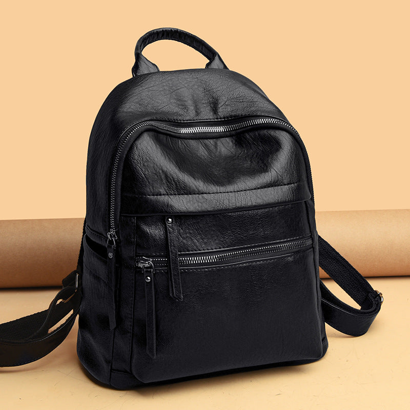 Sac à dos étudiant cuir souple PU grande capacité – noir/marron antivol