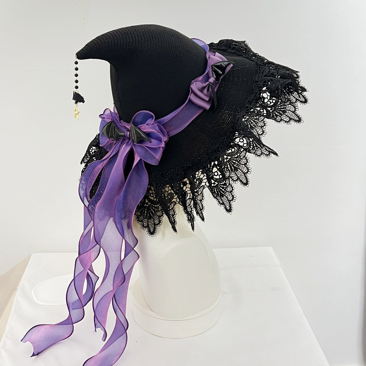 Chapeau sorcière gothique lolita handmade Devil – dentelle ruban 5 couleurs