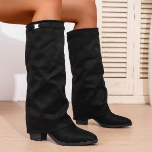Bottes cuissardes style britannique talon épais automne grande taille