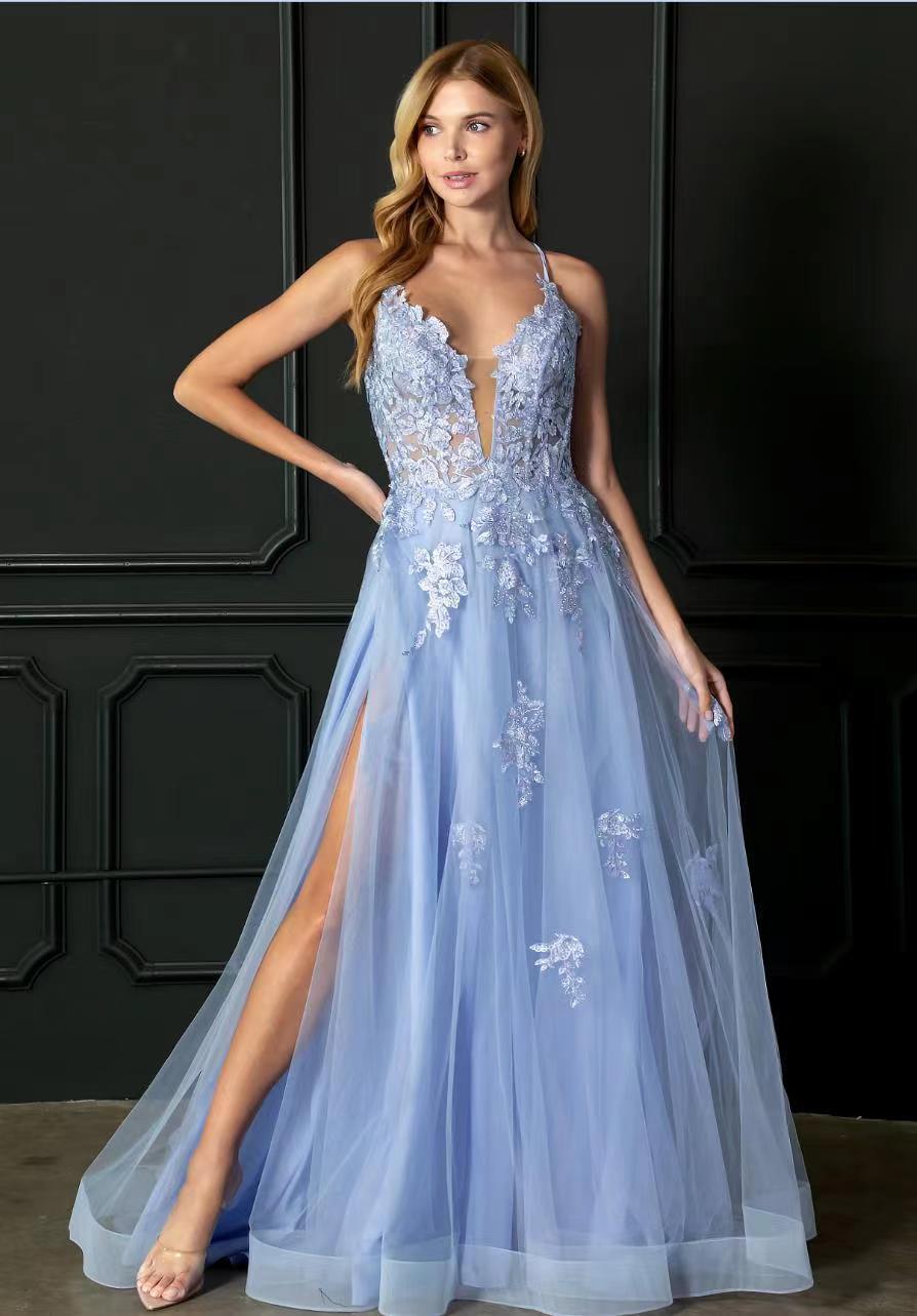 Robe de soirée longue à bretelles – style élégant, laçage et manches princesse