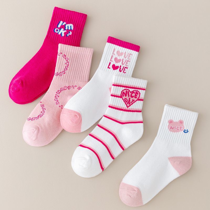 Chaussettes coton respirantes enfants dessin animé – printemps automne 5 paires