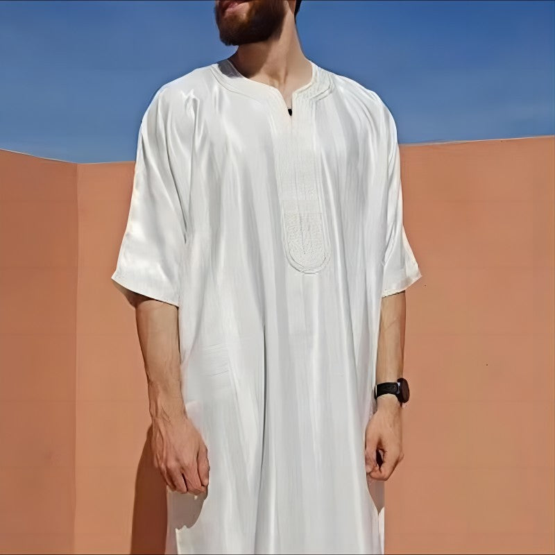 Thobe musulman brodé vert foncé homme – style arabe