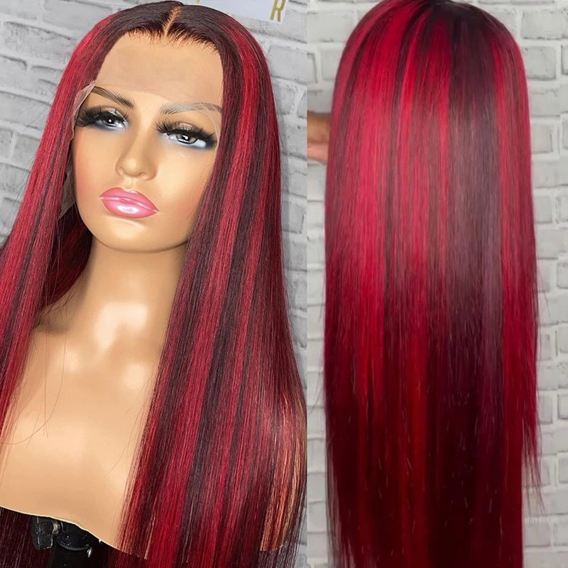 Perruque 100% cheveux naturels lace front 13x4, longueur 30cm rouge vibrant.
