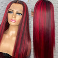 Perruque 100% cheveux naturels lace front 13x4, longueur 30cm rouge vibrant.