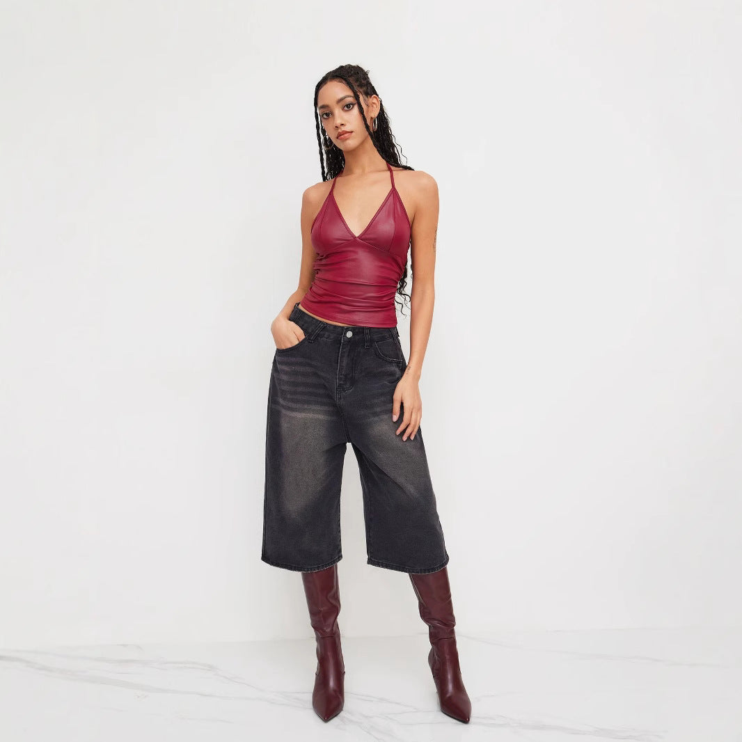 Stylvolle Vroue Leer Camisole