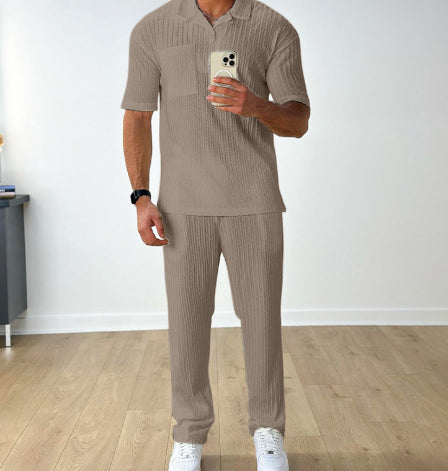 Ensemble polo homme casual été – chemise manches courtes + pantalon