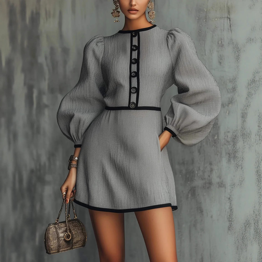 Gray Patchwork Knit Dress Chanel-Inspired – Elegant and Sophisticated