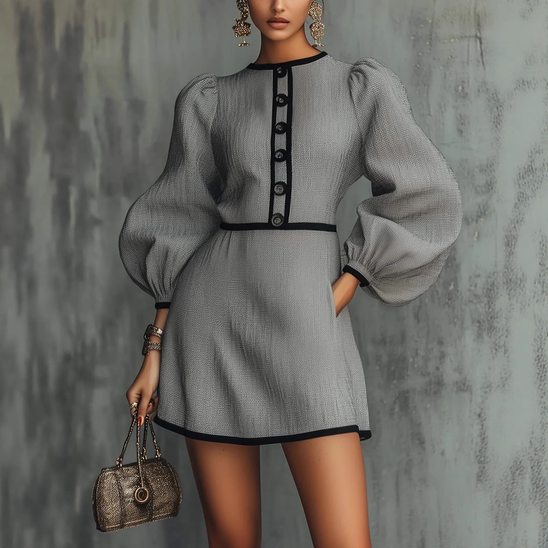 Robe tricot patchwork gris Chanel-inspired – élégante sophistiquée