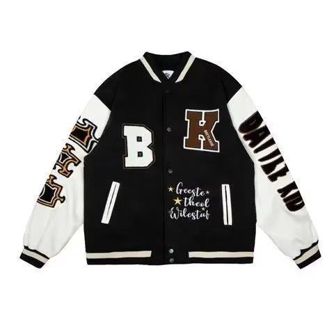 Veste baseball vintage femme, monogramme brodé, style lettres, coton blend,