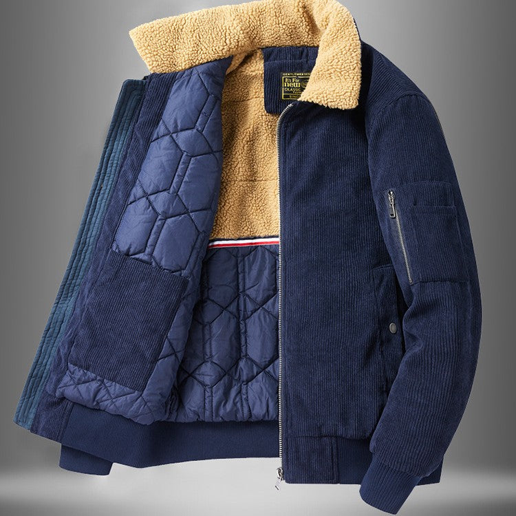 Oversized corduroy baadjie met kraag – kaki/blou/swart-grys