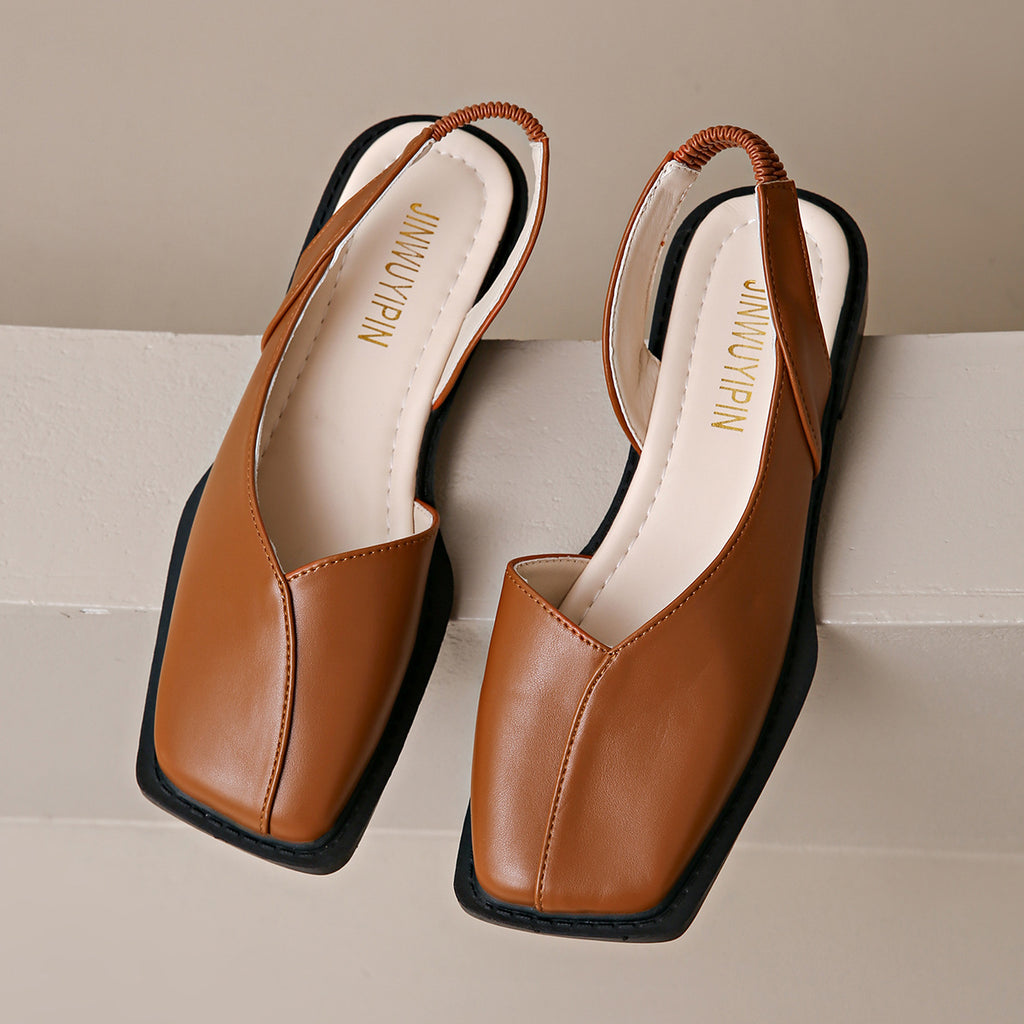Sandales femme bout carré fermé élastiques – noir/beige/châtaigne/bleu/léopard PU