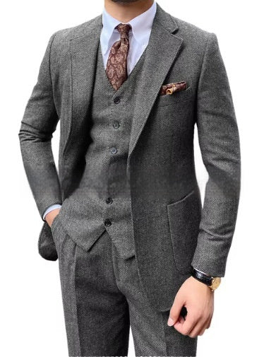 Costume slim herringbone décontracté chic homme