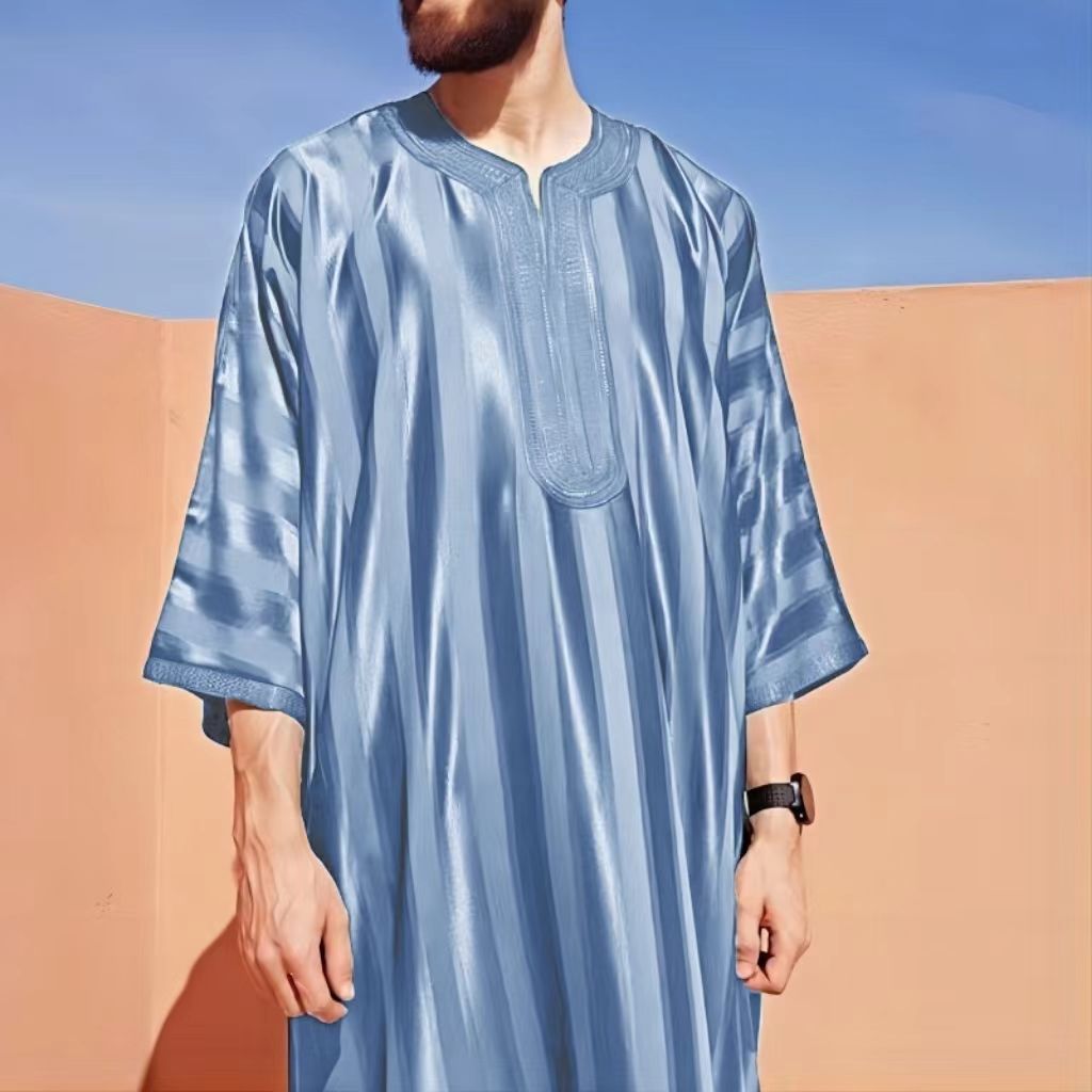 Thobe musulman brodé vert foncé homme – style arabe
