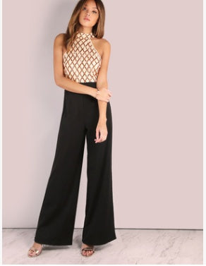 Combinaison femme sexy à sequins style européen et américain – col noué, coupe trompette