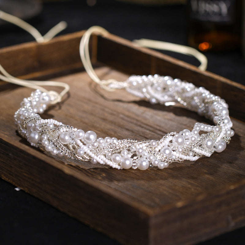 ACCESSOIRE TÊTE MARIÉE – HEADBAND FAIT MAIN COURONNE PERLES STRASS BLANC