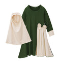 Robe abaya fille manches longues avec bandeau – coton uni vert ou rouge