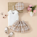 Ensemble fille 3 pièces béret haut jupe à carreaux – rose ou blanc laiteux