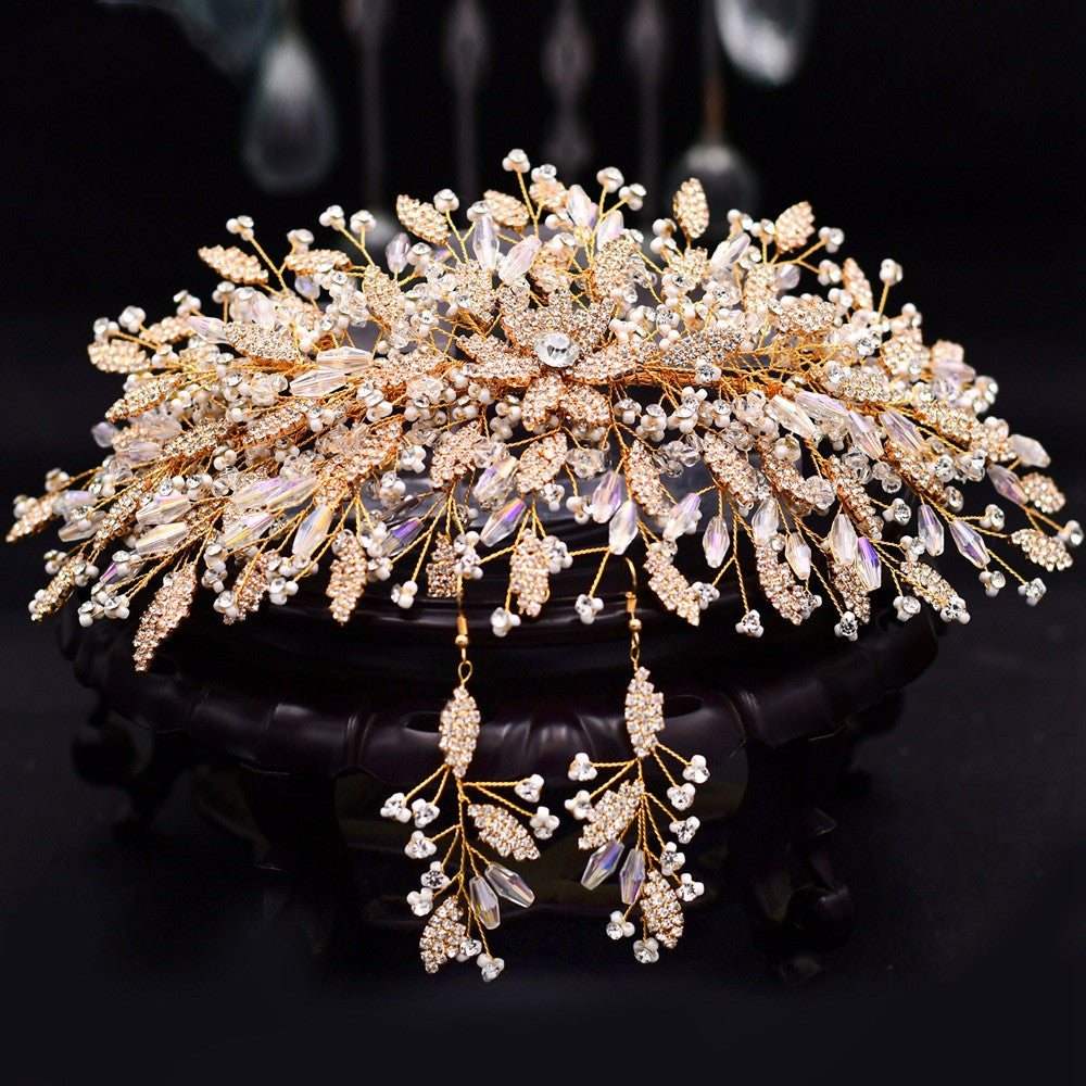 SERRE-TÊTE MARIÉE FAIT MAIN FEUILLES STRASS – ACCESSOIRE MARIAGE ÉLÉGANT