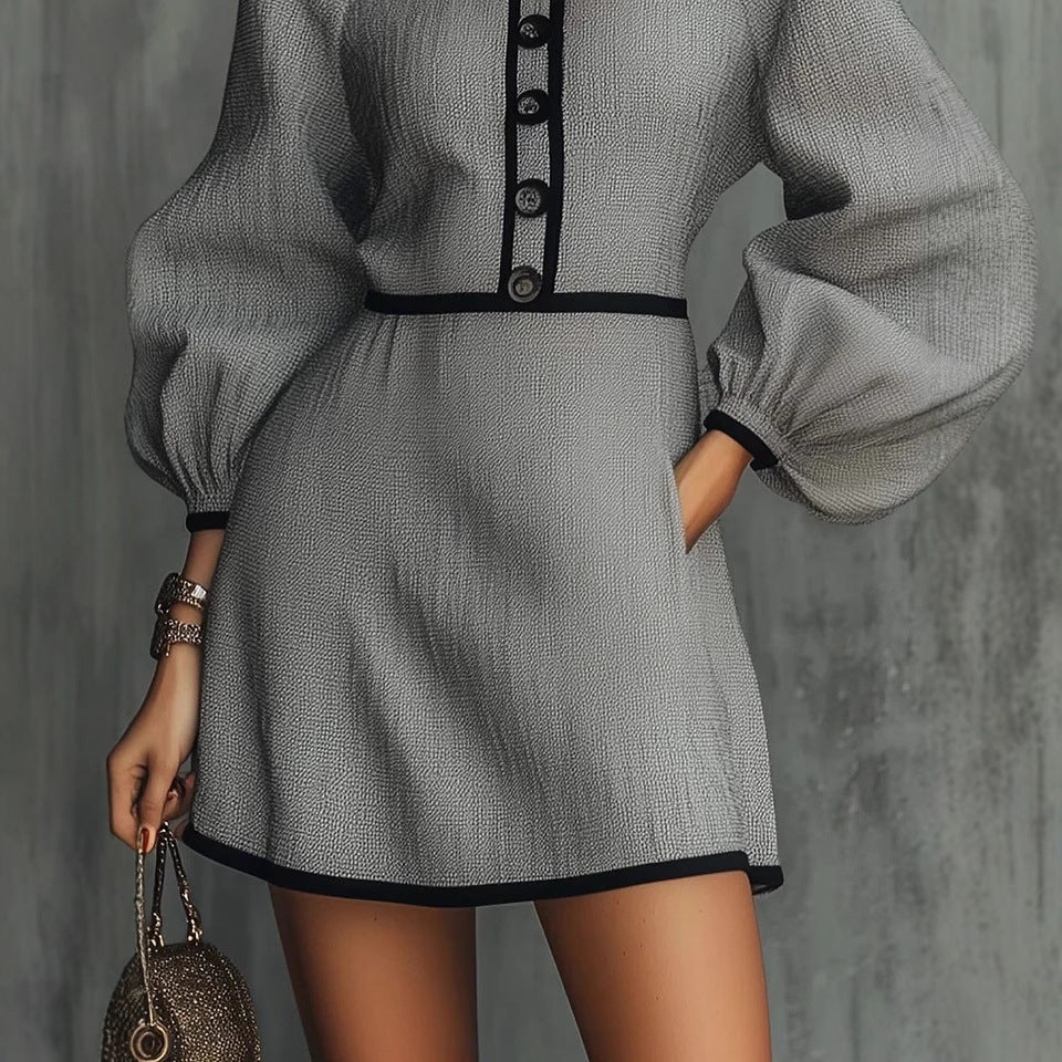 Robe tricot patchwork gris Chanel-inspired – élégante sophistiquée