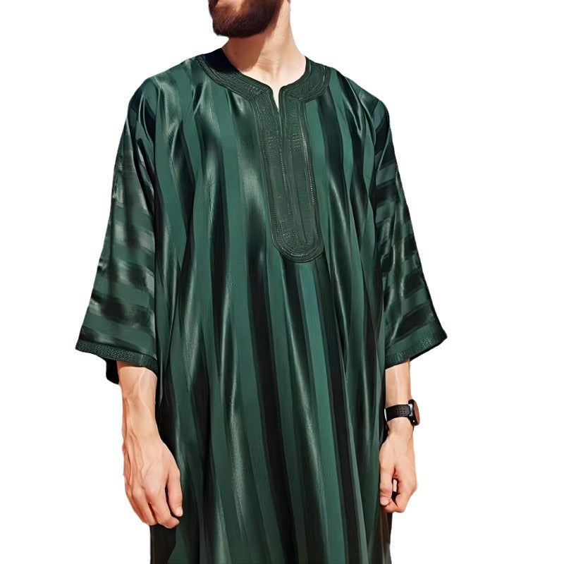 Thobe musulman brodé vert foncé homme – style arabe
