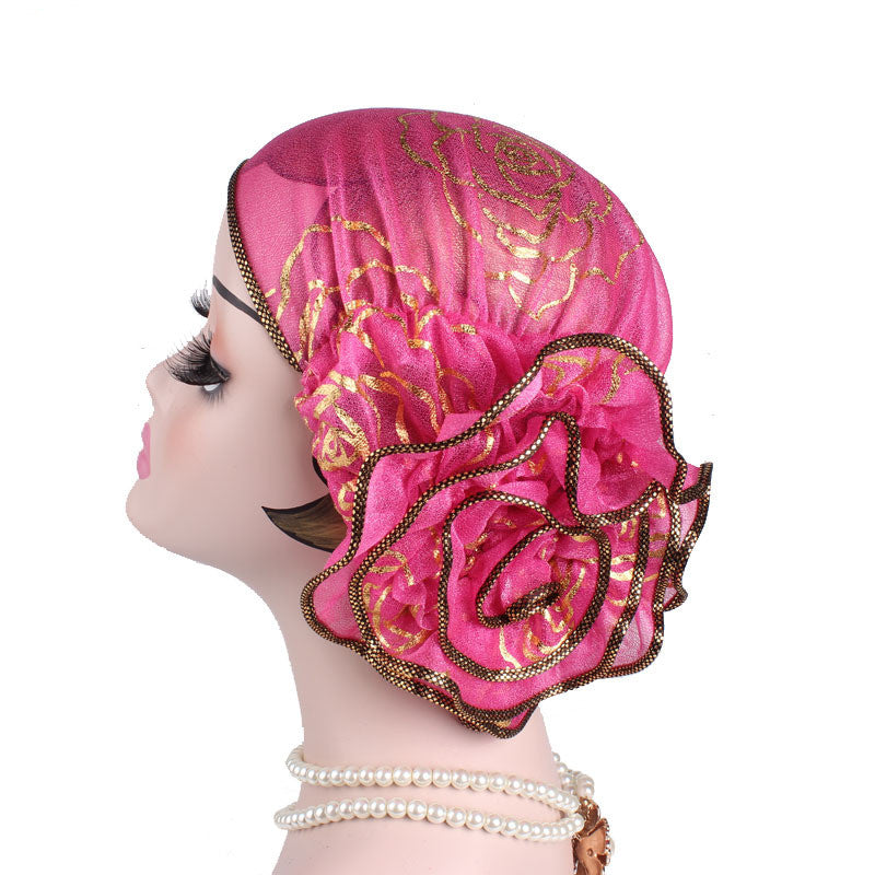 Bonnet sleeve cap noir or rose en laine – jacquard dôme hiver automne