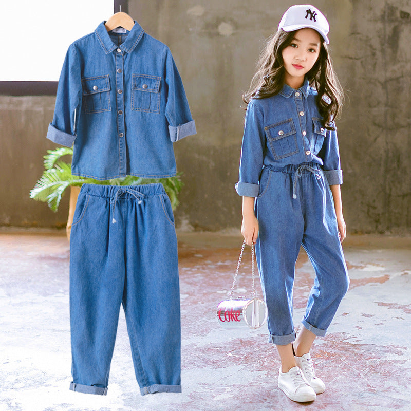 Ensemble fille cowboy printemps-automne 2 pièces – haut et pantalon coton