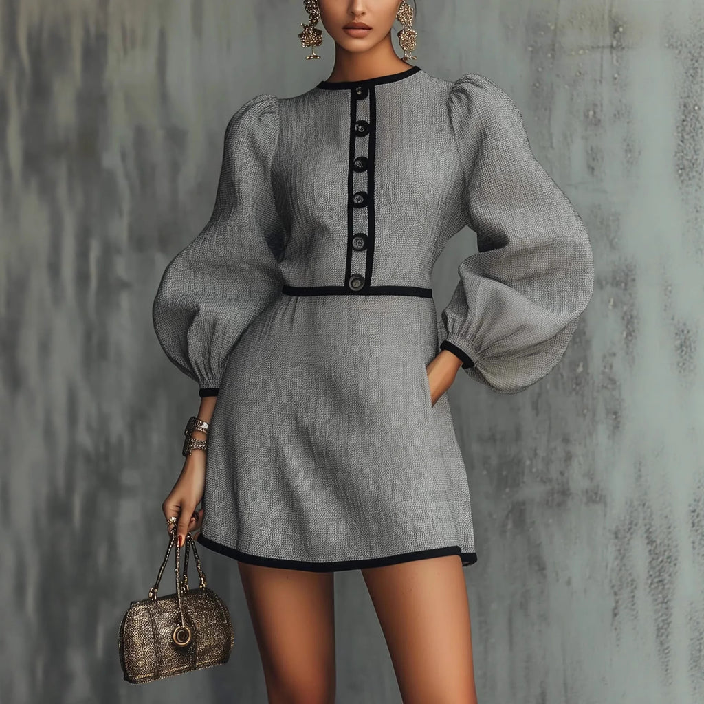Gray Patchwork Knit Dress Chanel-Inspired – Elegant and Sophisticated