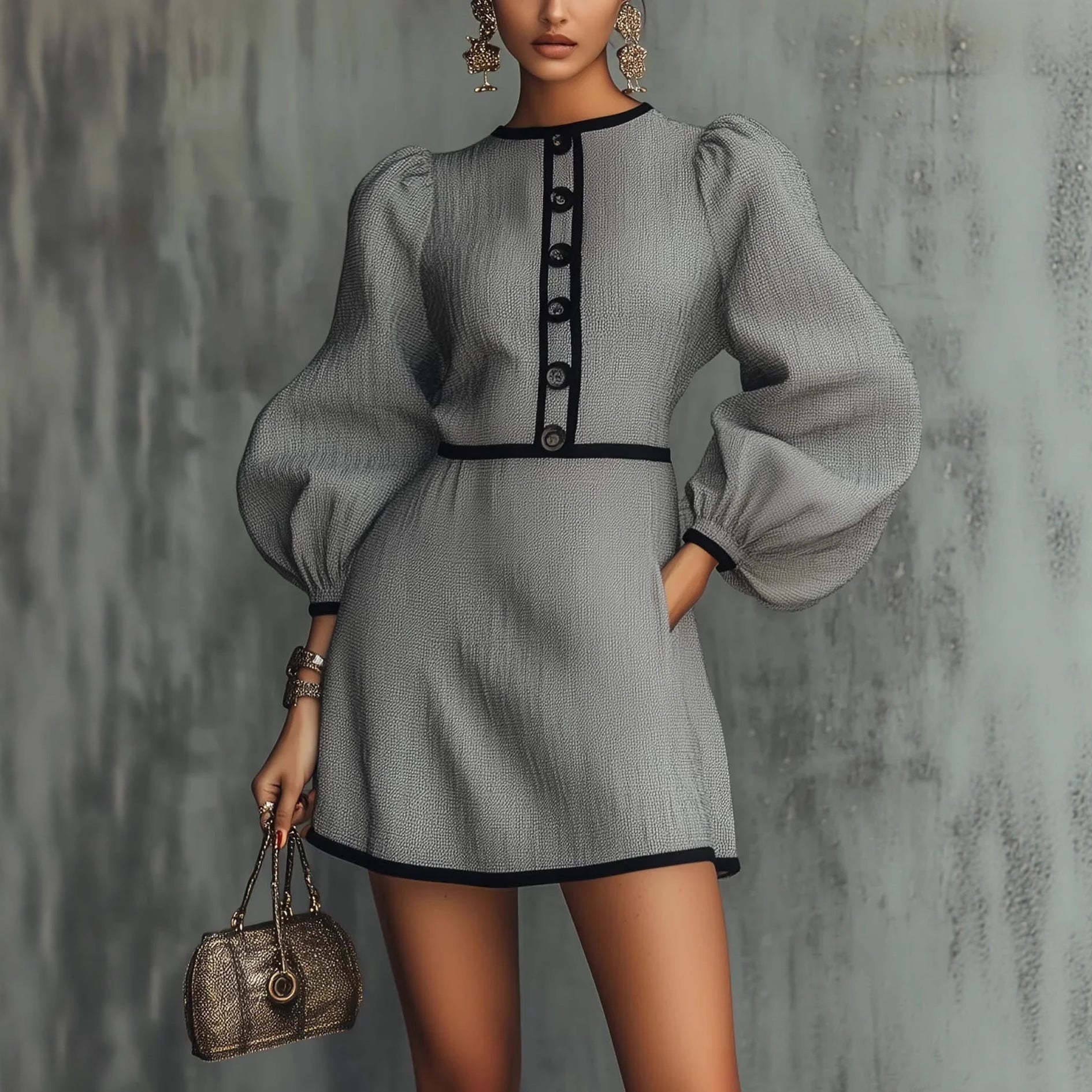 Robe tricot patchwork gris Chanel-inspired – élégante sophistiquée