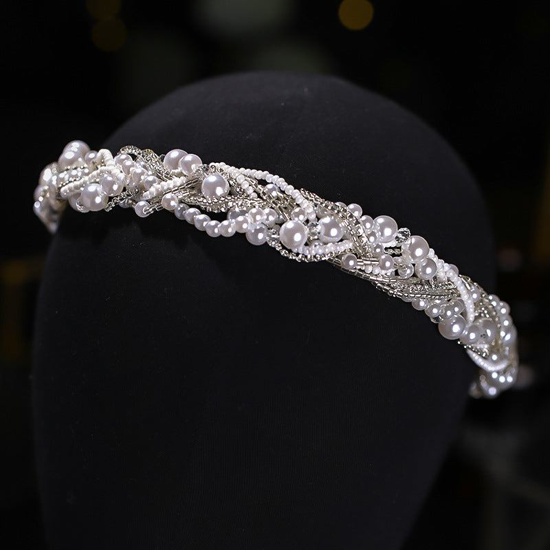 ACCESSOIRE TÊTE MARIÉE – HEADBAND FAIT MAIN COURONNE PERLES STRASS BLANC