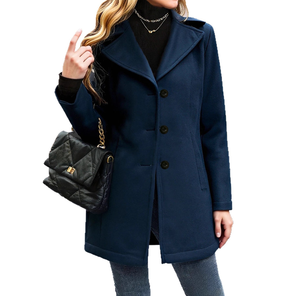 VESTE LAINE COL REVERS FEMME – STYLE VINTAGE PARISIEN BLEU MARINE