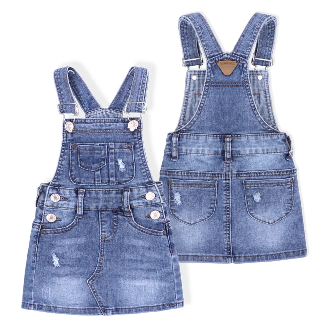 Jupe salopette en denim stretch déchiré fille