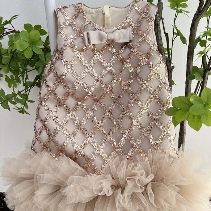 Robe de Princesse sans manches fille + sweater – rouge chinois/thé au lait