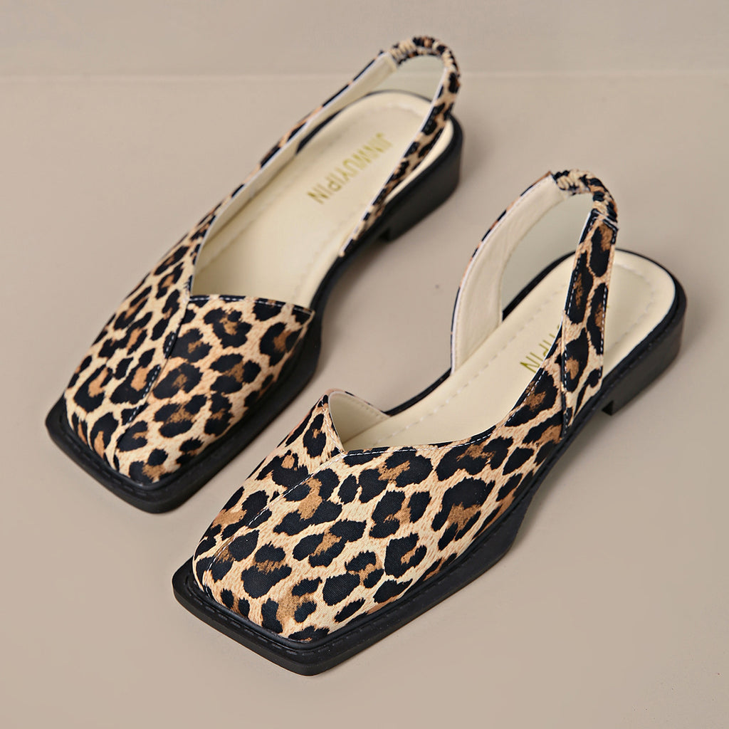 Sandales femme bout carré fermé élastiques – noir/beige/châtaigne/bleu/léopard PU
