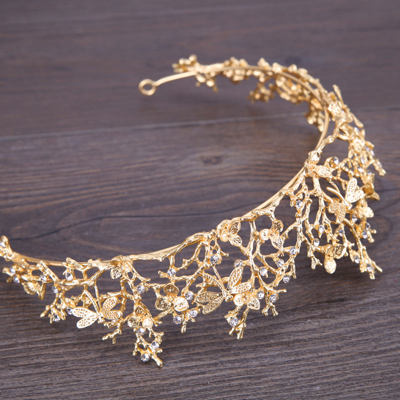 ACCESSOIRE CHEVEUX MARIAGE – SERRE-TÊTE FEUILLES STRASS DORÉ CARREAUX