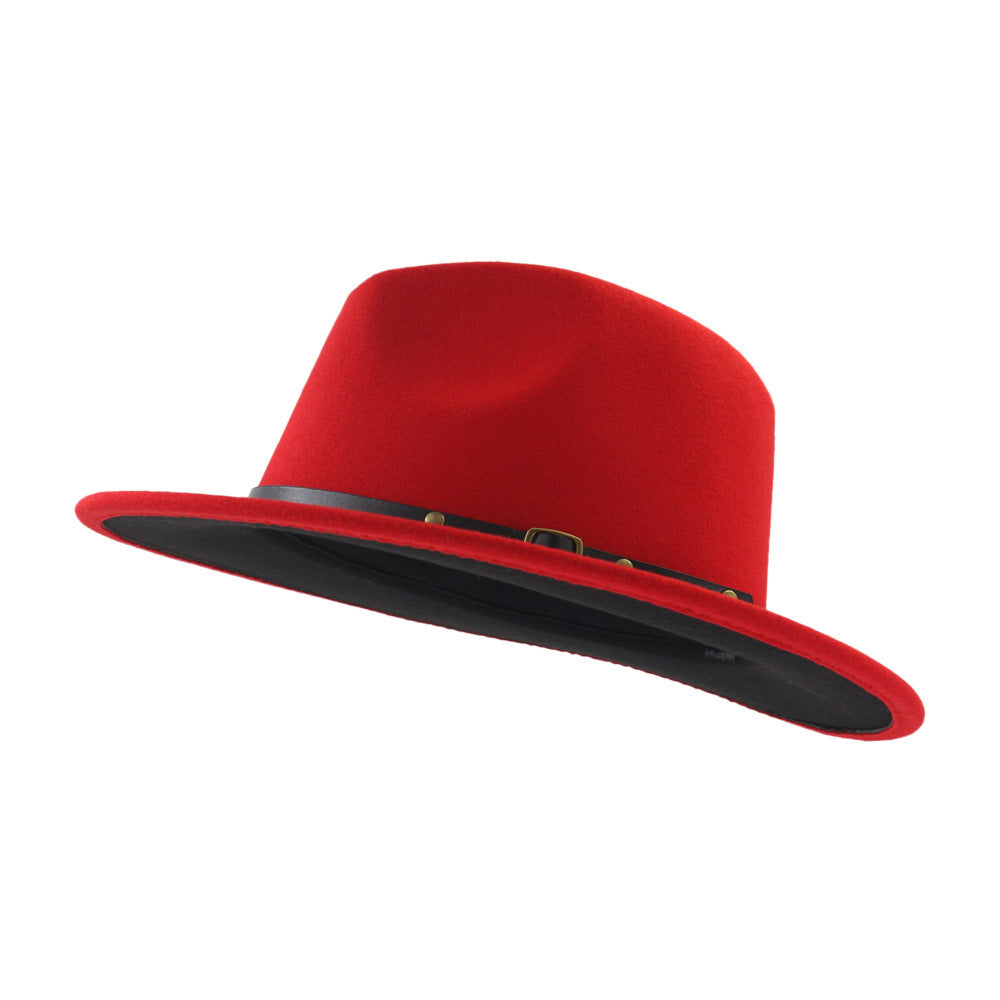 Chapeau fedora en laine automne-hiver – Fedora noir/rouge homme femme style église Panama
