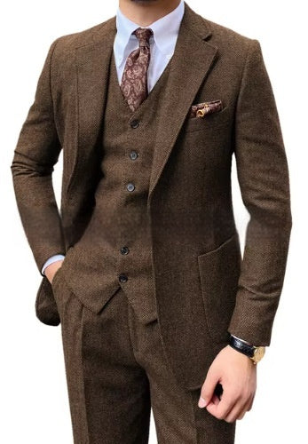 Costume slim herringbone décontracté chic homme