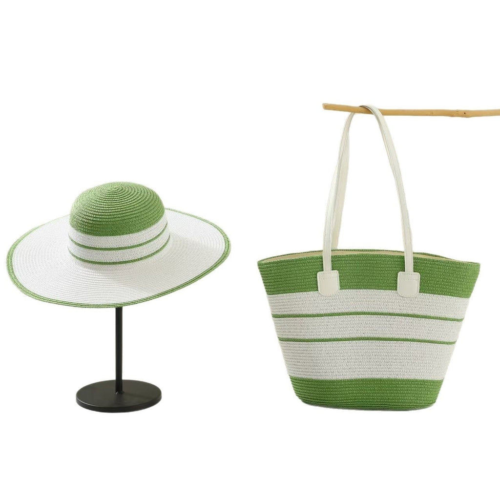 Set chapeau paille + sac plage deux pièces – anti-UV respirant vacances