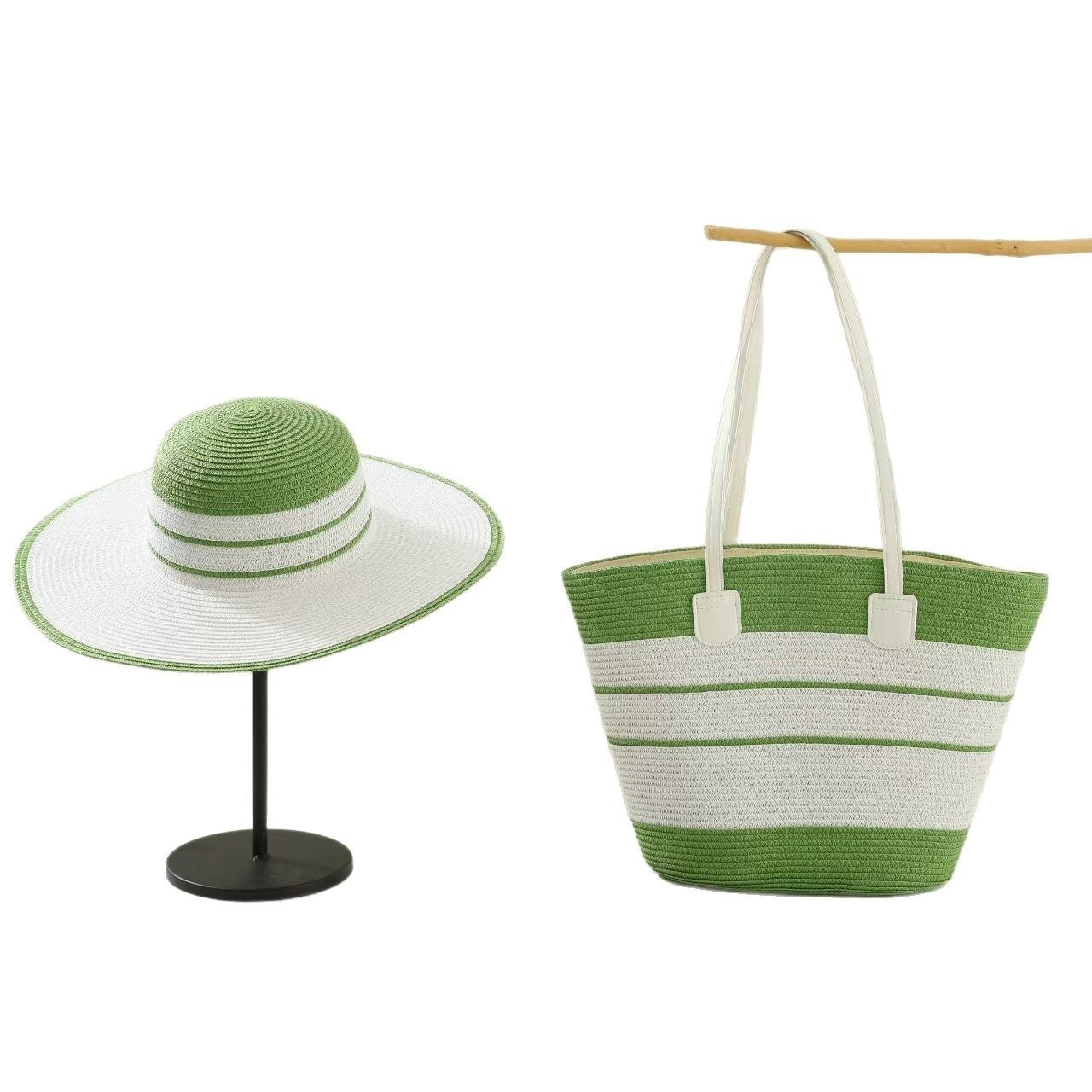 Set chapeau paille + sac plage deux pièces – anti-UV respirant vacances